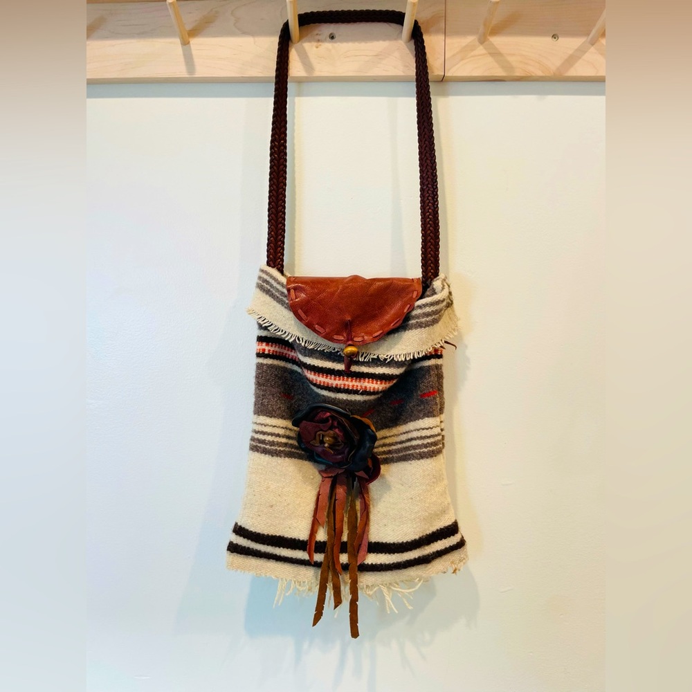 Handmade boho bag, wool serape & hand tooled leather